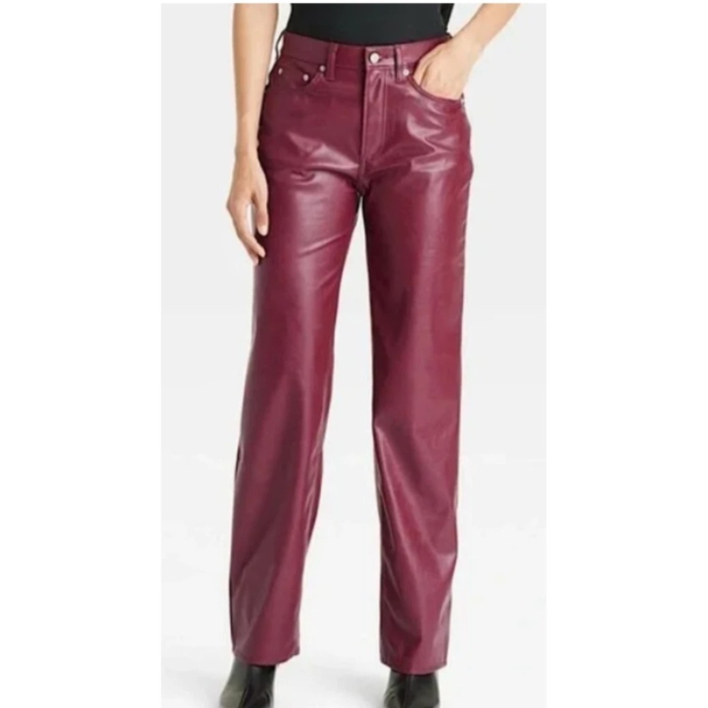 Universal Thread Wide-Leg Faux Leather Pants in Burgundy